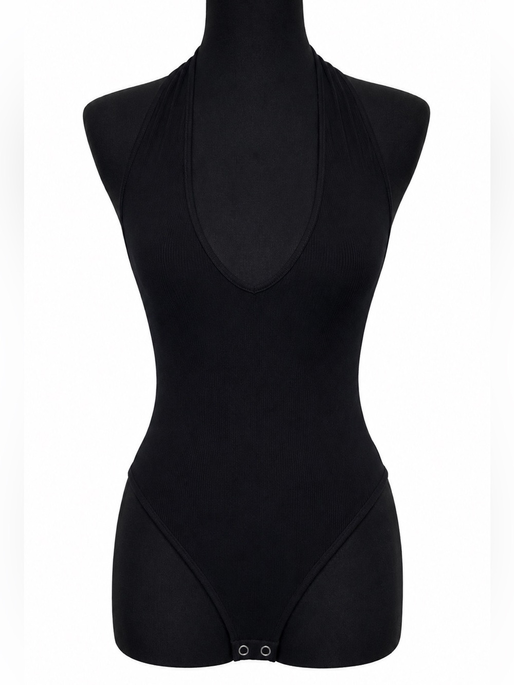 BLACK FOREVER 21 PLUNGE HALTER NECK BODY SUIT